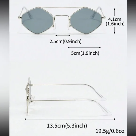 NEW Diamond Shape Brow Bar Silver Metal Sunglasses with Grey Lens OS - Picture 6 of 6